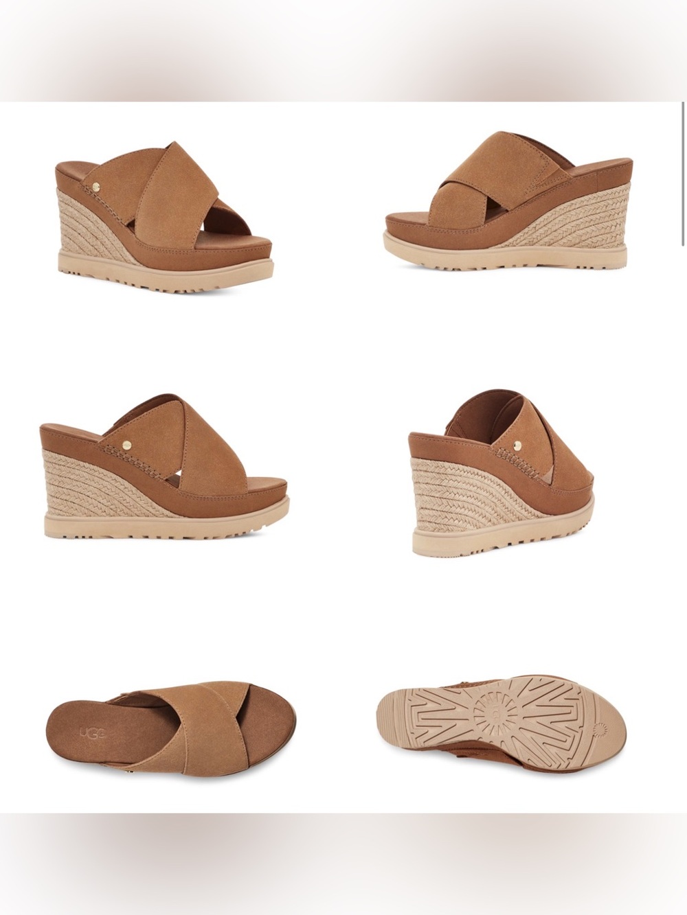 UGG Platform Suede Crisscross Espadrille Juted Wedge Slides ( See Flaws)
